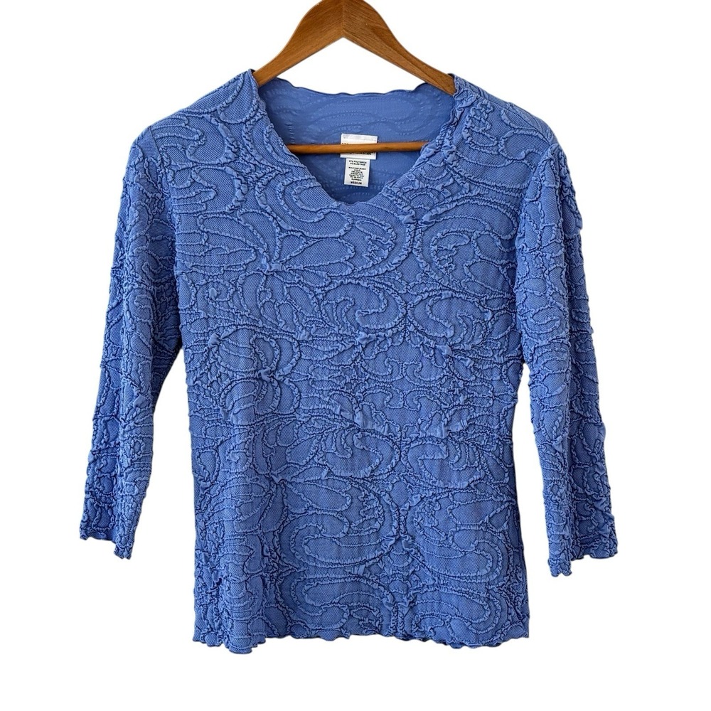 Haystacks‎ Surreal Textured Floral Top Womens Size M Purple V Neck Minimalist